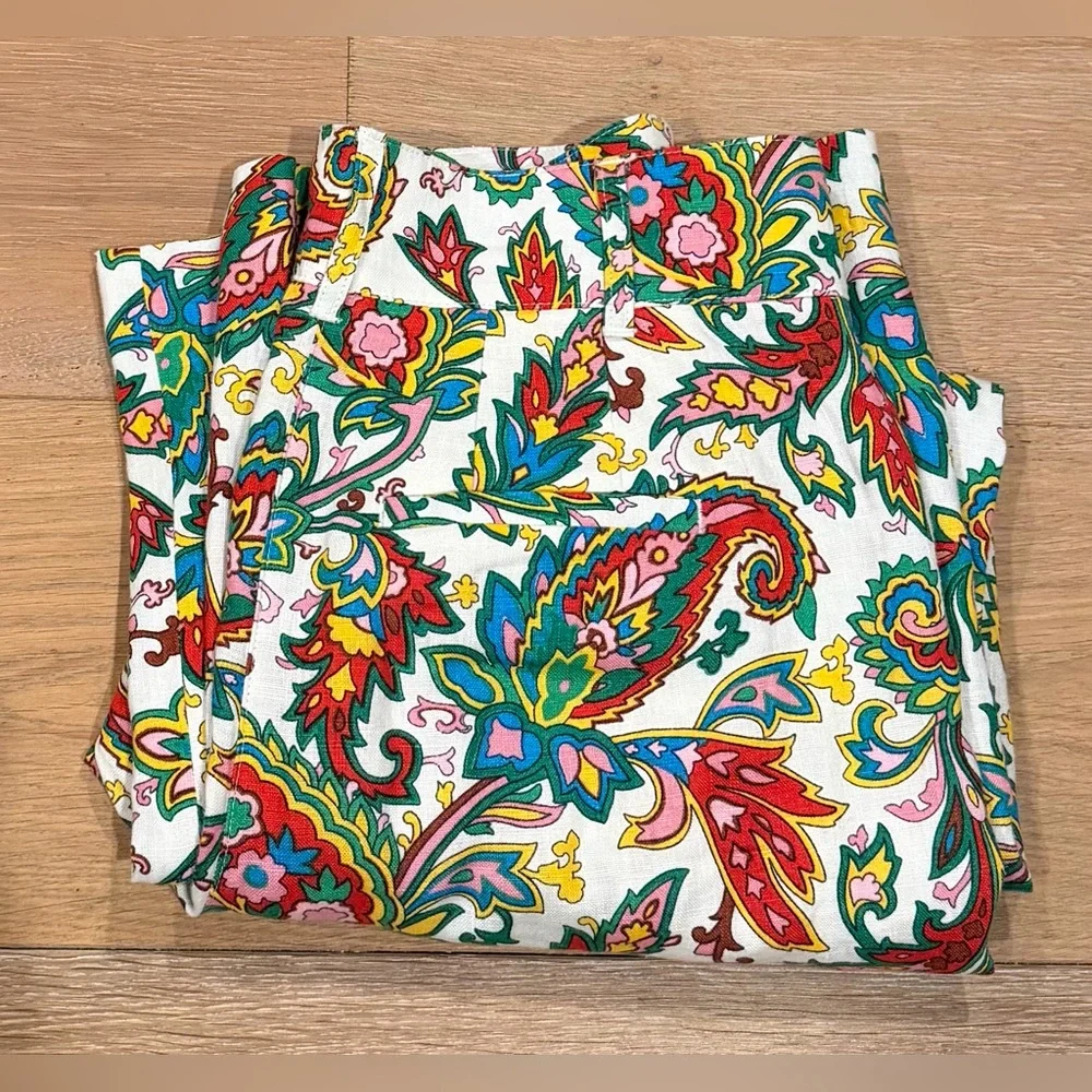 BODEN Ivory Paisley Wide Leg Pants Size 2-Petite 100% Linen Multicolor - Picture 4 of 11